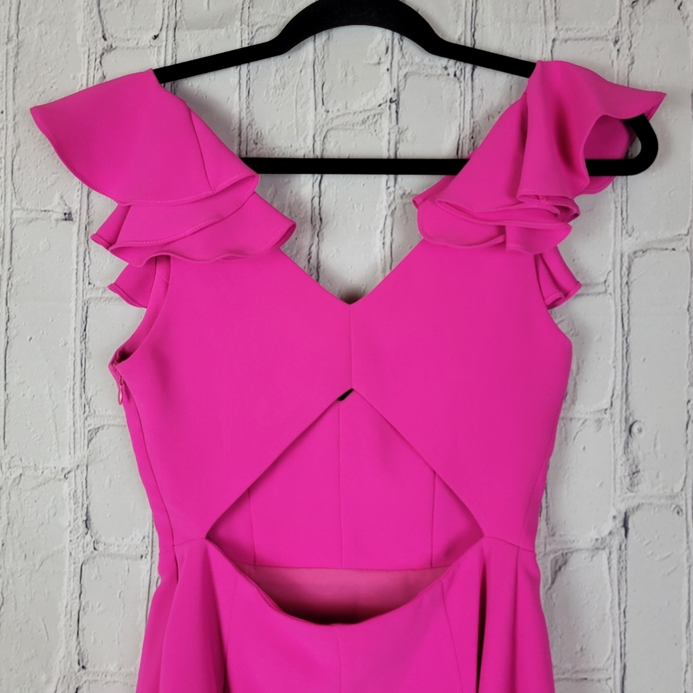 Amanda Uprichard barbie hot pink Gimlet ruffle sleeve cut out back mini dress - Picture 7 of 13